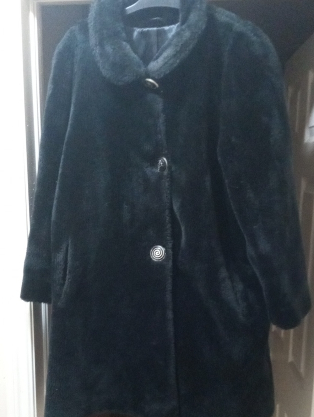 Nuko Black Faux Fur Pea Coat with Decorative Buttons